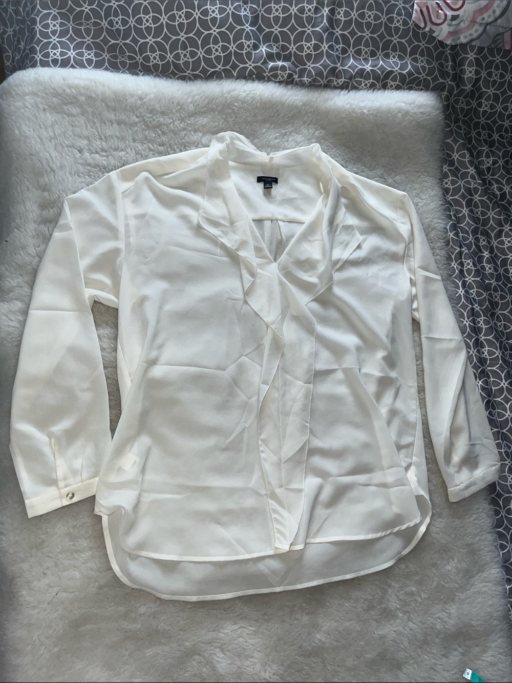 Ann Taylor Ivory Ruffle-Front Blouse